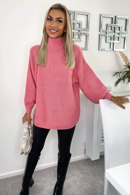 Pink High Neck Knitted Jumper