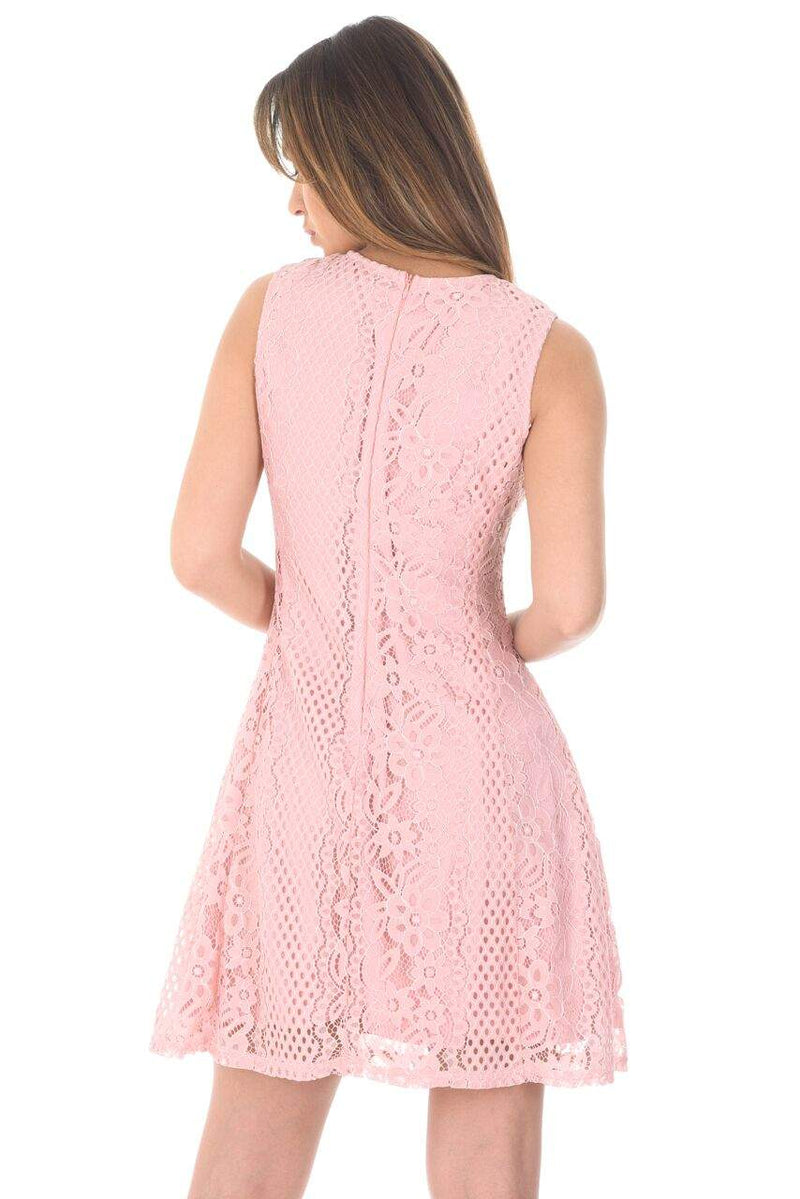 Pink Lace Detail Skater Dress