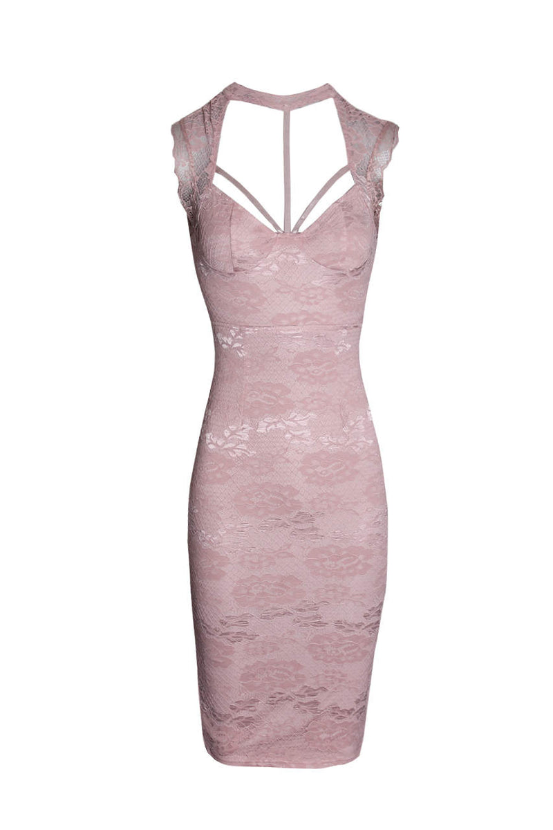 Pink Lace Harness Detailing Midi Dress