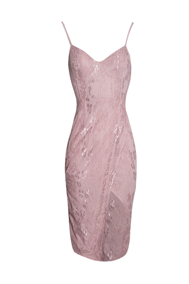 Pink Lace Strappy Midi Dress
