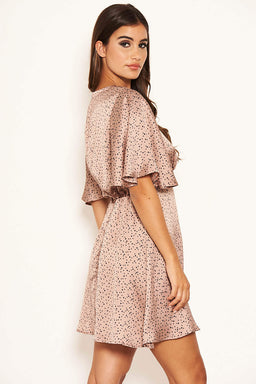 Pink Polka Dot Gathered Waist Skater Dress