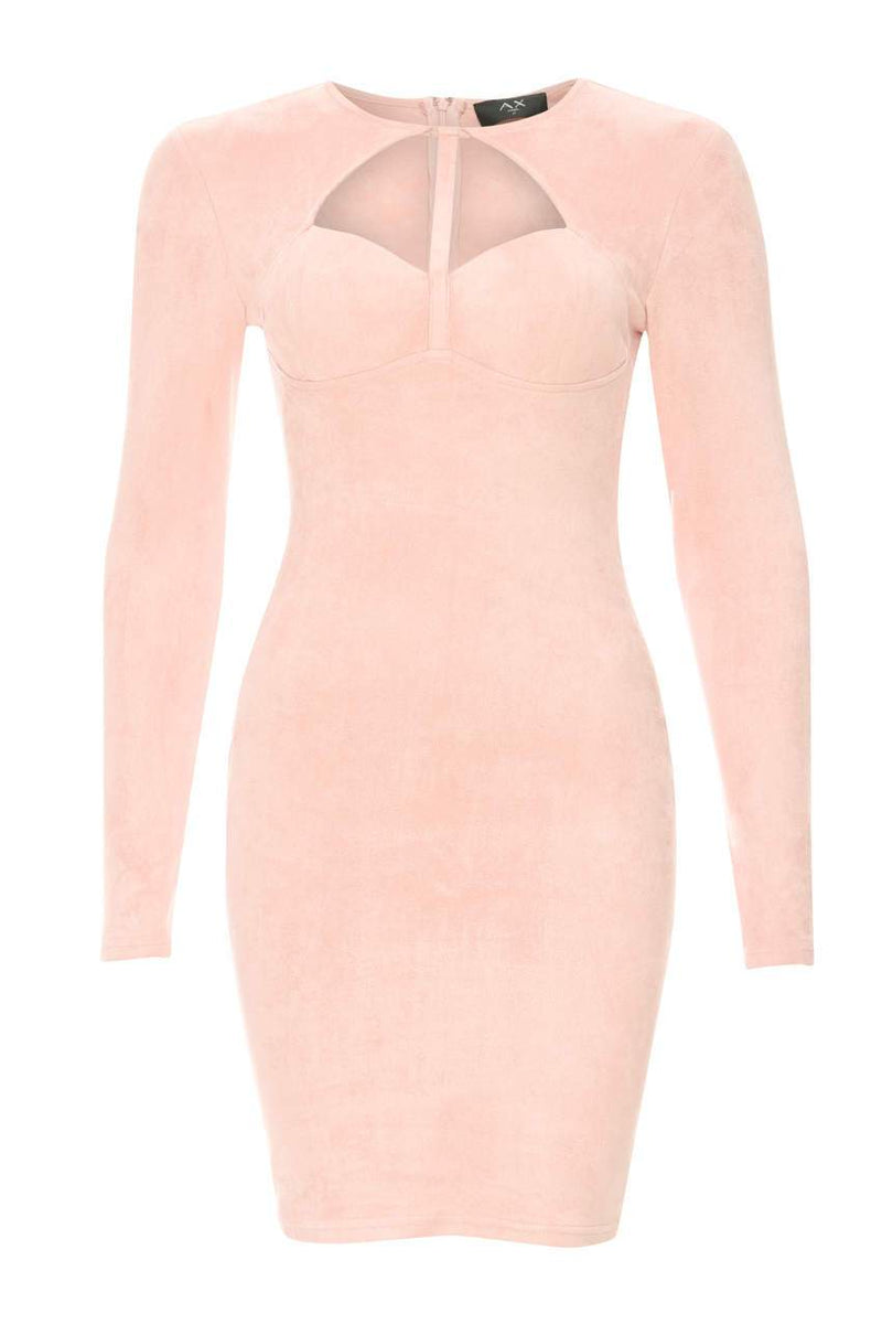 Pink Suede Strappy Bodycon Dress