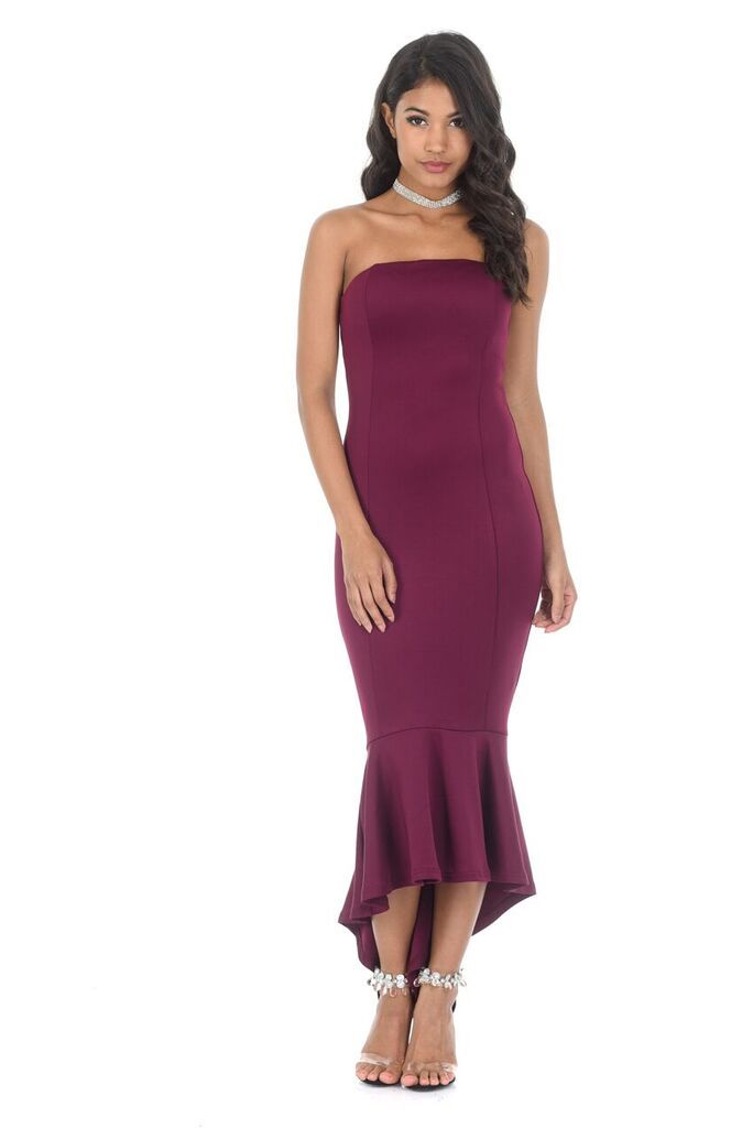 Plum Bandeau Fishtail Dress