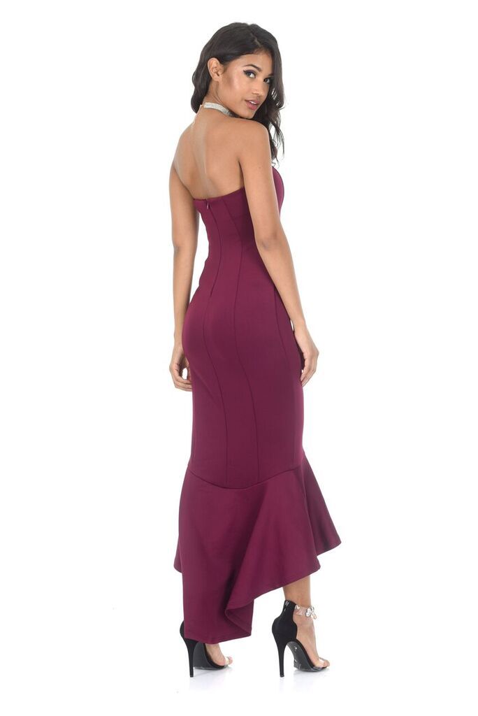 Plum Bandeau Fishtail Dress