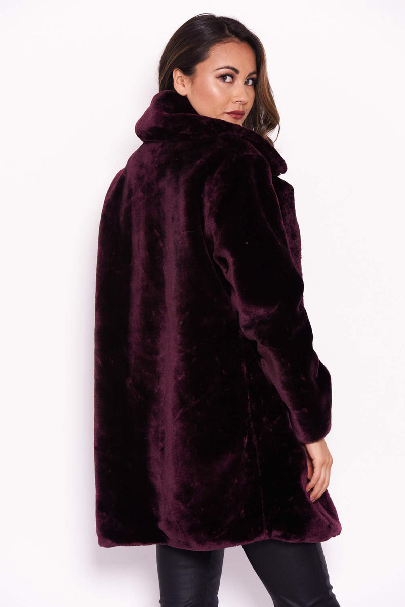 Plum Faux Fur Coat With Collar