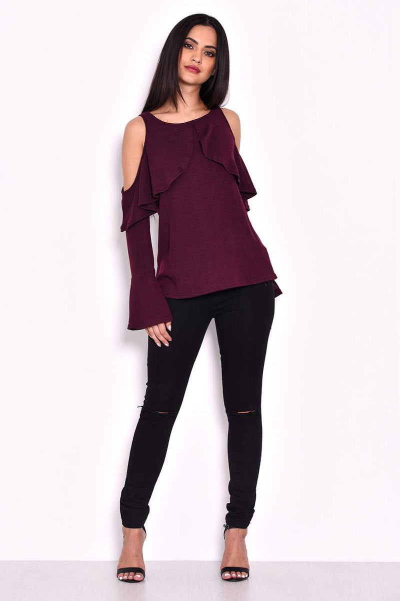 Plum Knitted Cold Shoulder Top