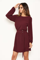 Plum Long Sleeve Belted Day Dress