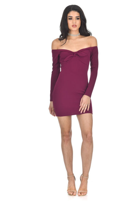 Plum Long Sleeve Off The Shoulder Midi Dress