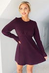 Plum Long Sleeve Skater Dress