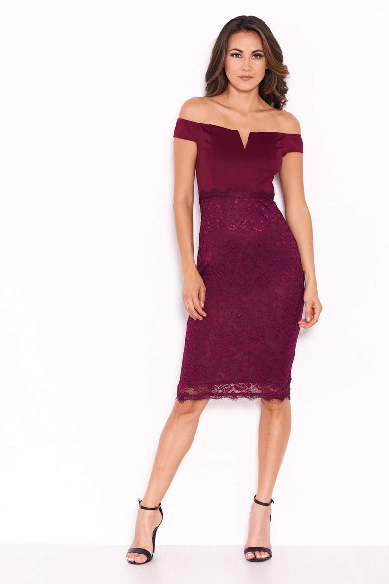 Plum Notch Front Lace Detail Midi Dress