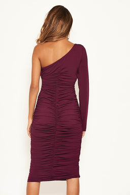 Plum One Shoulder Ruched Dress