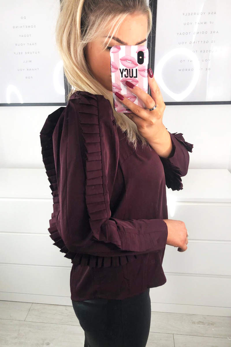 Plum Pleated Long Sleeve Top