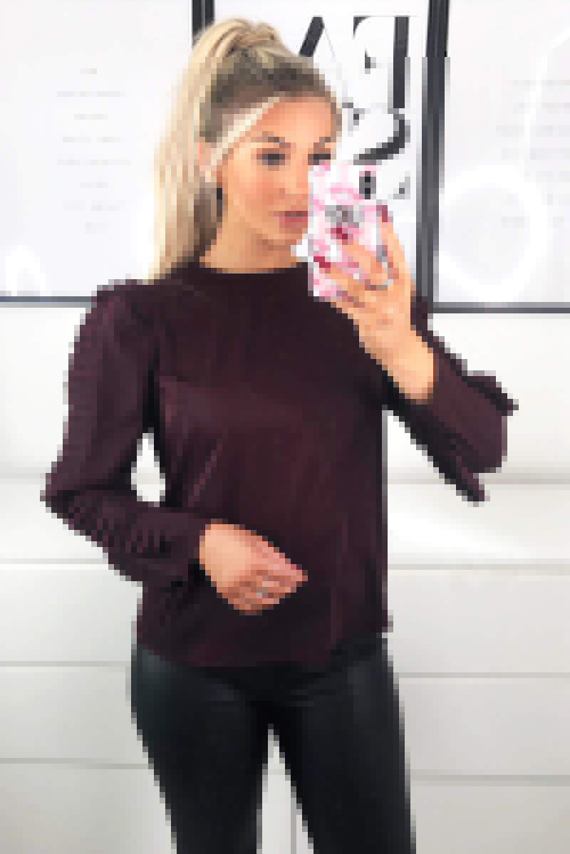 Plum Pleated Long Sleeve Top