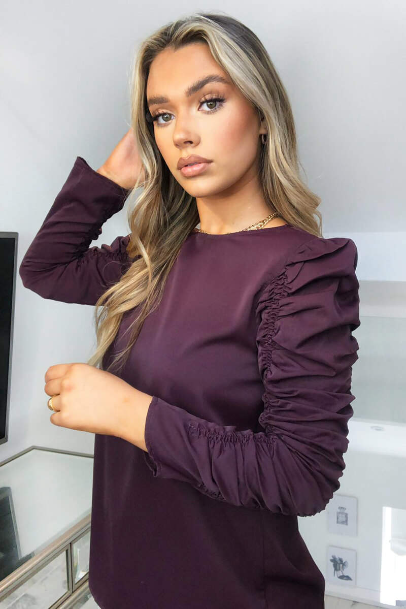 Plum Ruched Sleeve Top