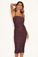 Plum Sparkle Strappy Ruched Dress