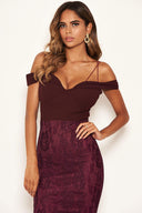 Plum Strappy Lace Skirt Frill Hem Dress
