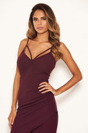 Plum Strappy Ruched Bodycon Dress