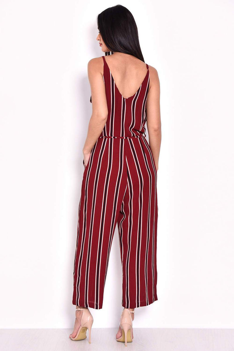 Plum Striped Tie Waist Jumpsuit