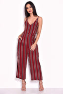 Plum Striped Tie Waist Jumpsuit