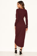 Plum Wrap Bodycon Ruched Dress