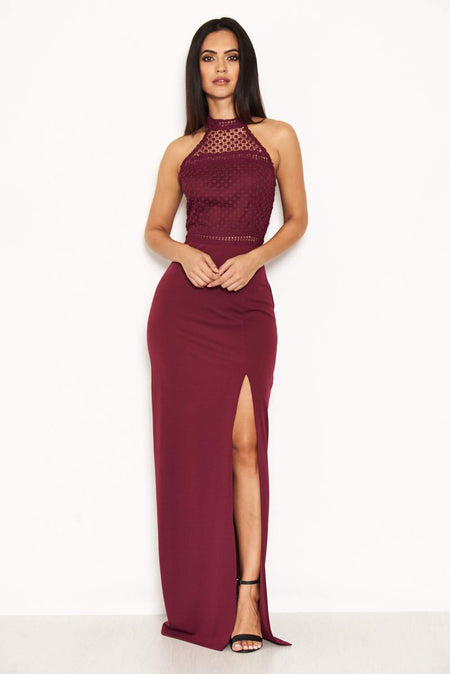 Plum Crochet Top High Neck Maxi Dress