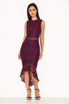Plum Fishtail Hem Lace Midi Dress