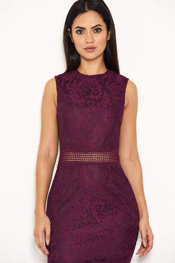 Plum Fishtail Hem Lace Midi Dress
