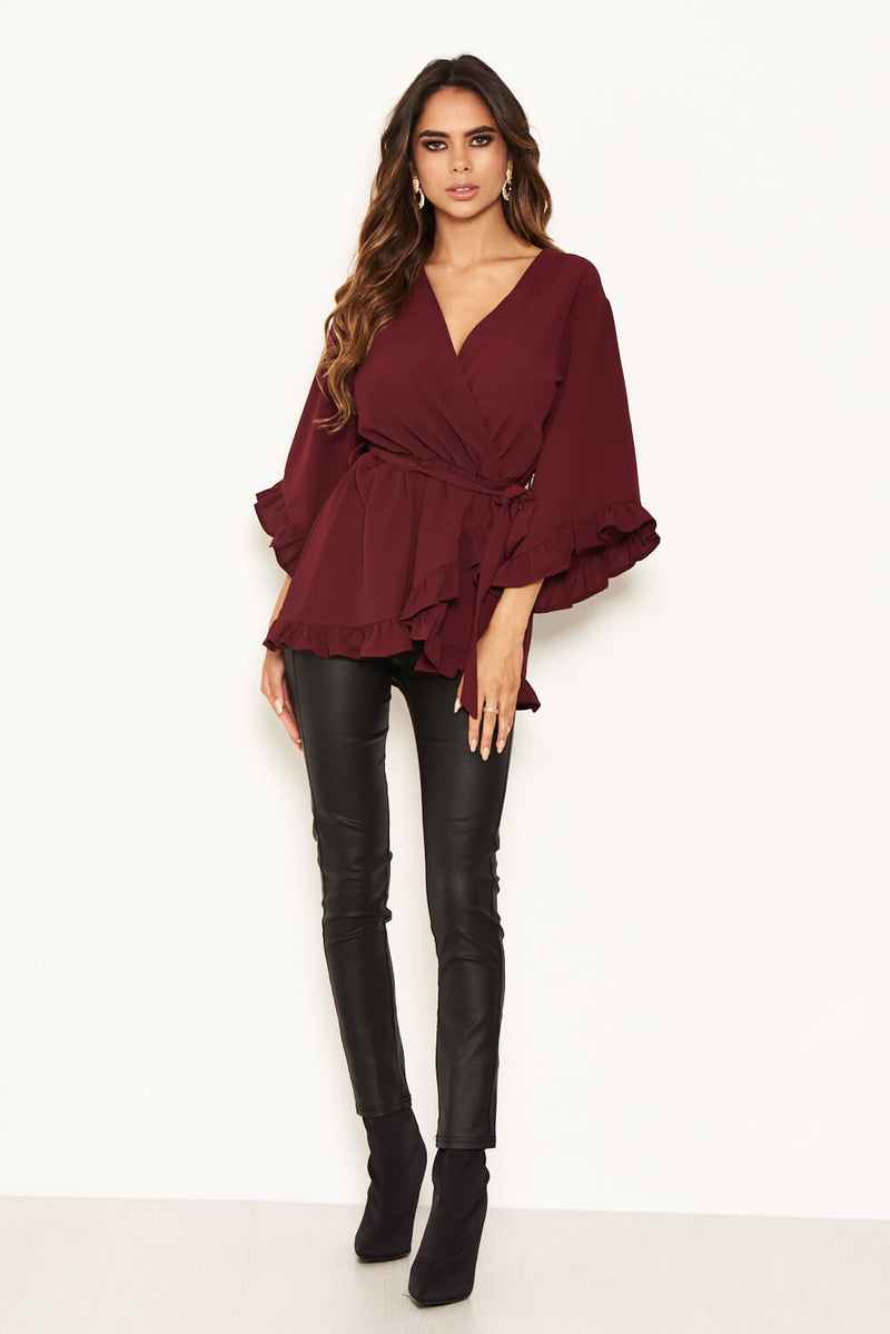 Plum Frill Wrap Top