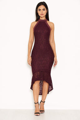 Plum Lace Choker Neck Dress