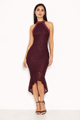 Plum Lace Choker Neck Dress