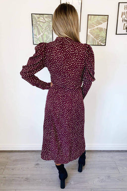 Plum Spotty High Neck Midi Dress