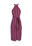 Plum Striped Tie Waist Dress