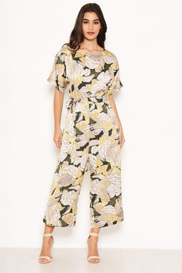Printed Tie Belt Culotte Jumpsuit