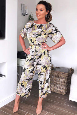 Printed Tie Belt Culotte Jumpsuit