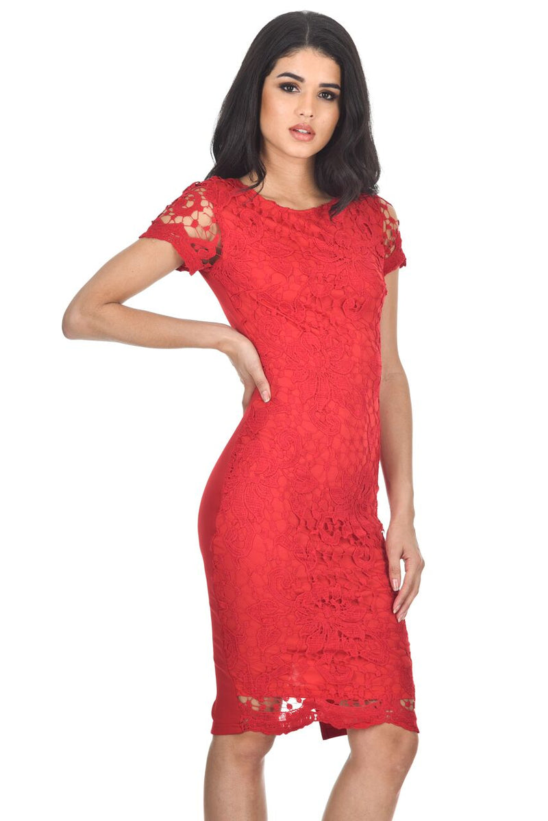 Red Crochet Midi Dress