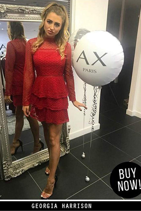 Red Crochet Long Sleeved Dress