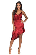 Red Crushed Velvet Bottom Frill dress