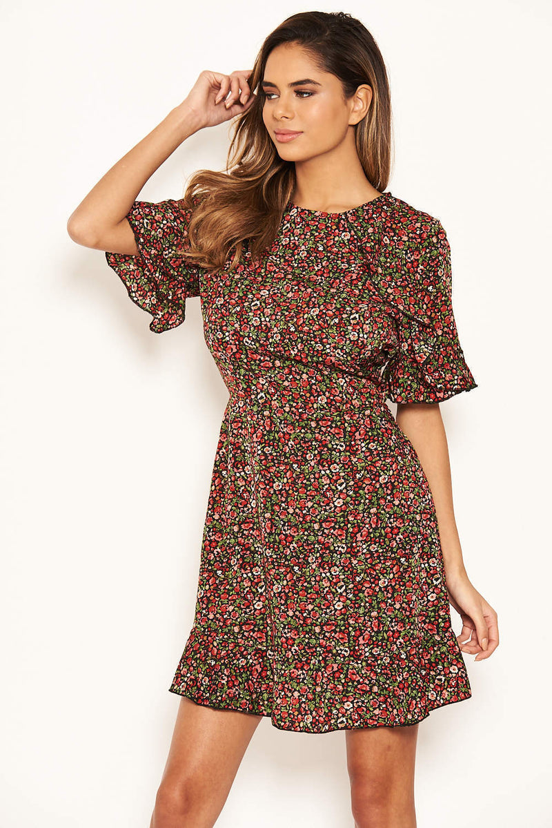 Red Ditsy Floral Day Dress