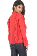 Red Frill Long Sleeved Top