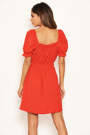 Red Milkmaid Neck Frill Dress