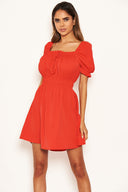 Red Milkmaid Neck Frill Dress