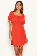 Red Milkmaid Neck Frill Dress