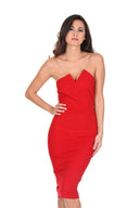 Red Notch Front Bodycon Dress