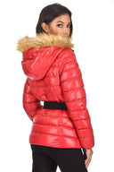 Red Wet Look Puffer Coat