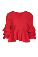 Red Wrap Ruffle Sleeve Top