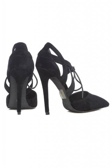Pointy Suede Lace Up Heels