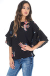 Black Floral Frill Sleeved Top