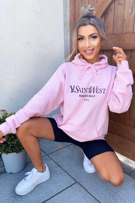 Pink Slogan Printed Hoody