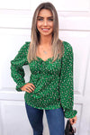 Green Printed Milkmaid Top