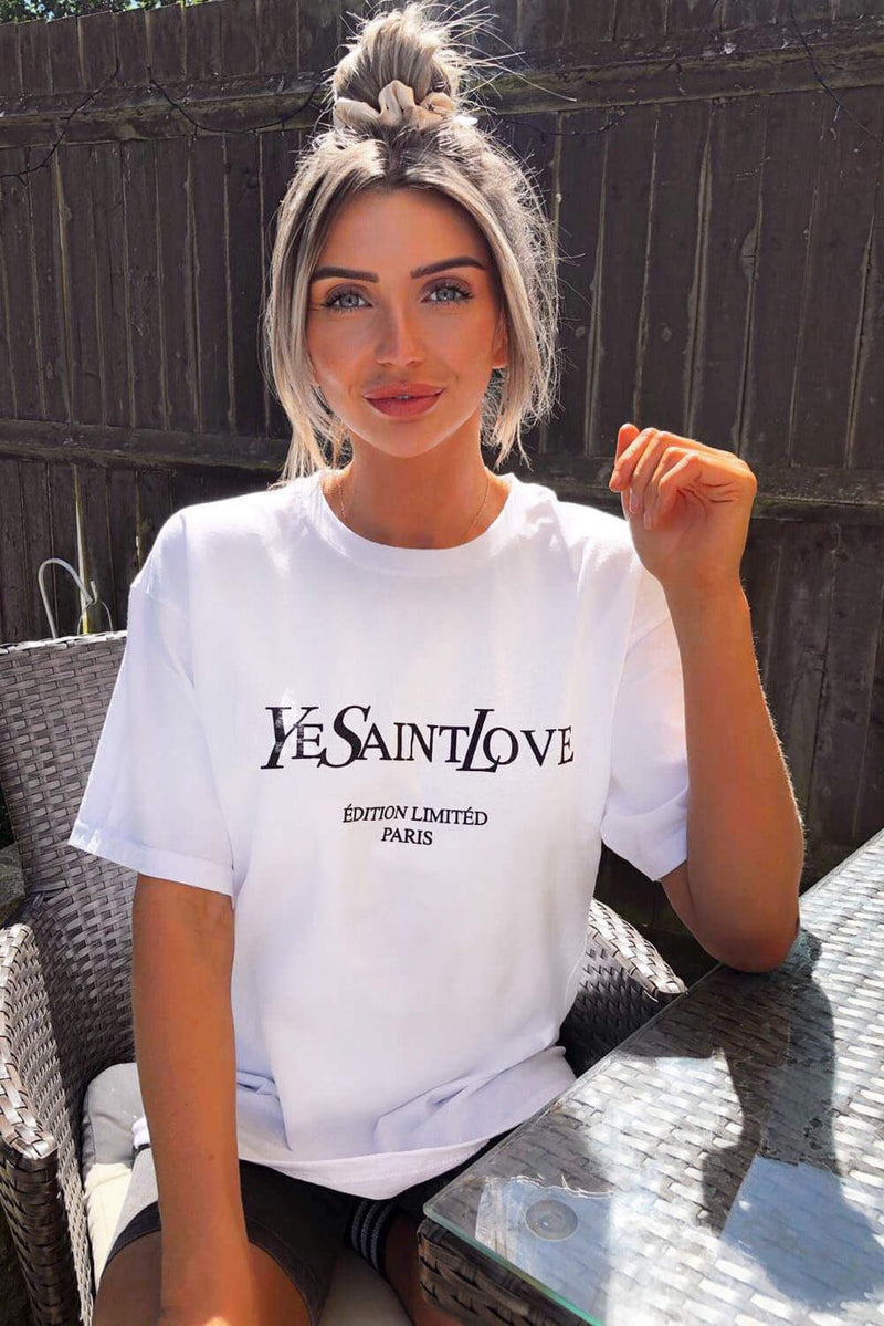 White Saint West Love Slogan T-shirt
